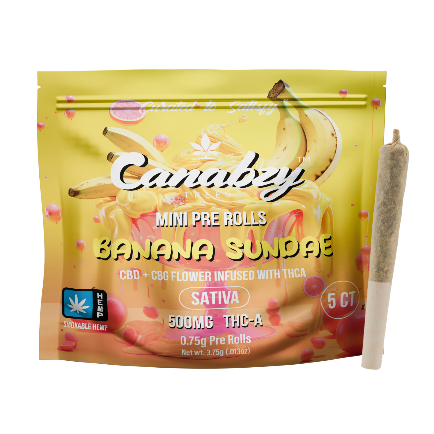 Canabzy Mini Pre Rolls  – 500mg – Banana Sundae